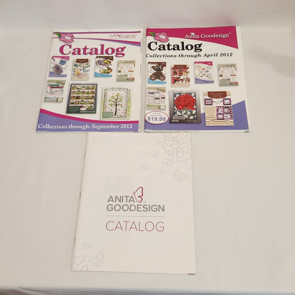 Lot of 3 Anita Goodesign Machine Embroidery Patterns Design Catalogs 2012 & ?